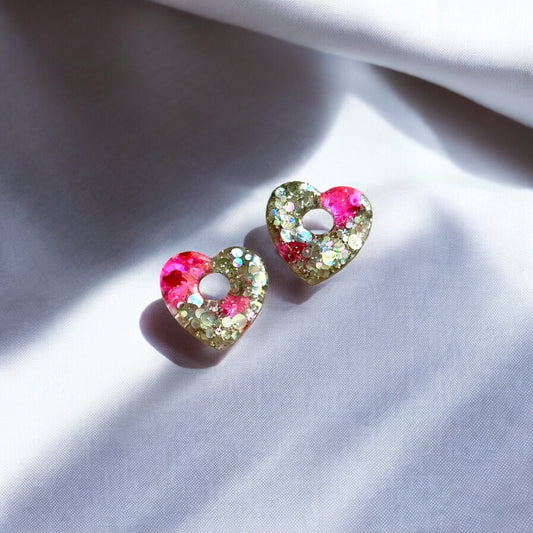 Pampilles LOVE pour créoles interchangeables fushia et argenté