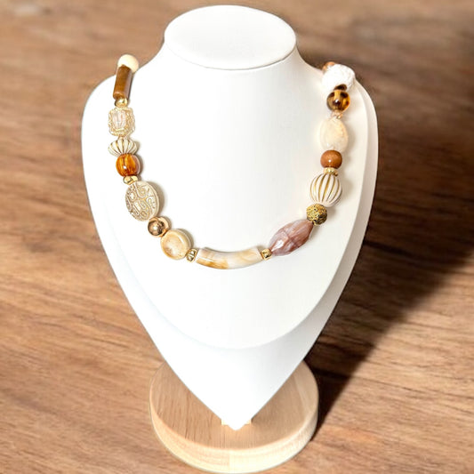 Collier Choker Soli beige et or