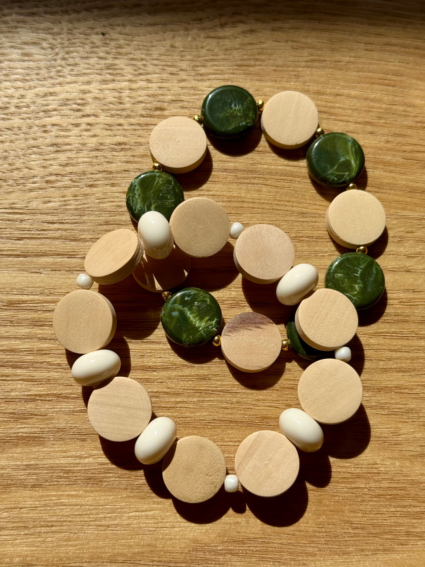 Bracelet Automne Kaki et bois clair