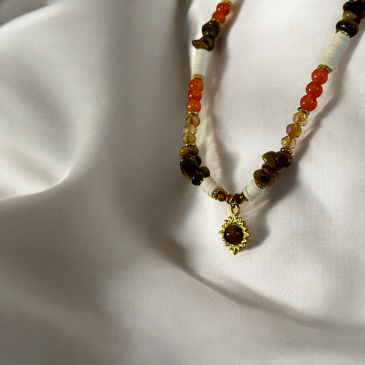 Soleia – Collier fait main, pierre œil de tigre et acier inoxydable