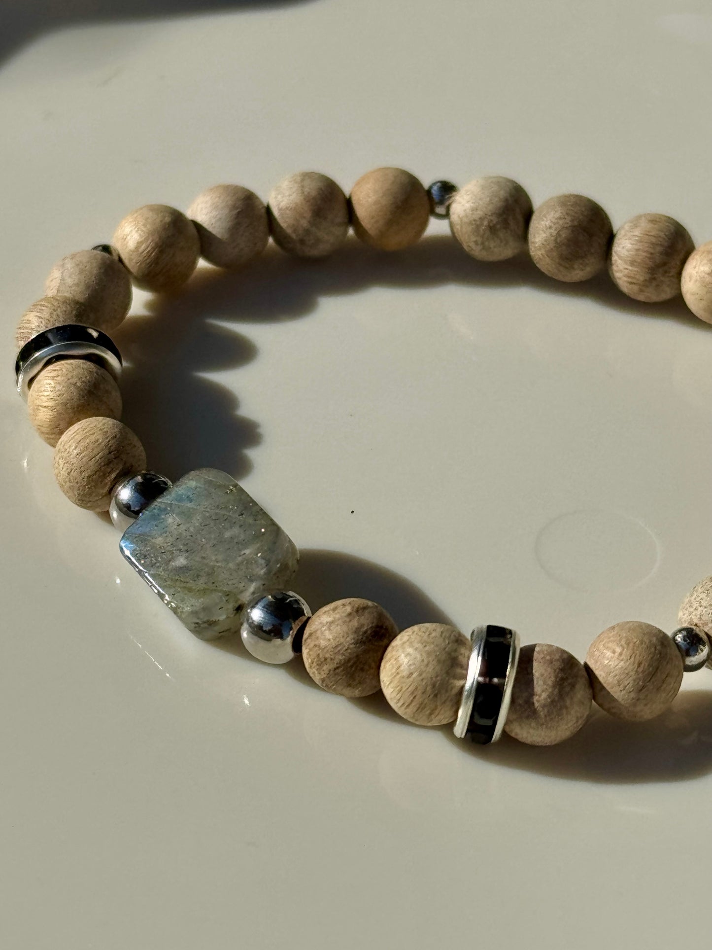 Bracelet bois et pierre Apatite