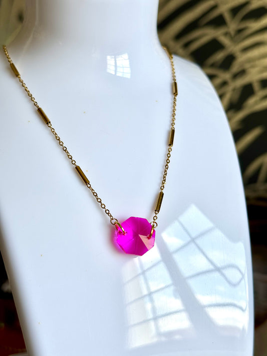 Collier chaîne acier inoxydable et pierre facettée