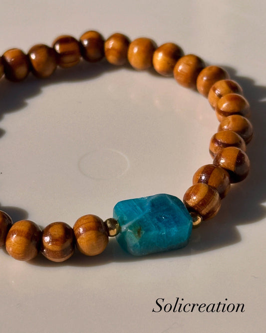 Bracelet bois et pierre Apatite