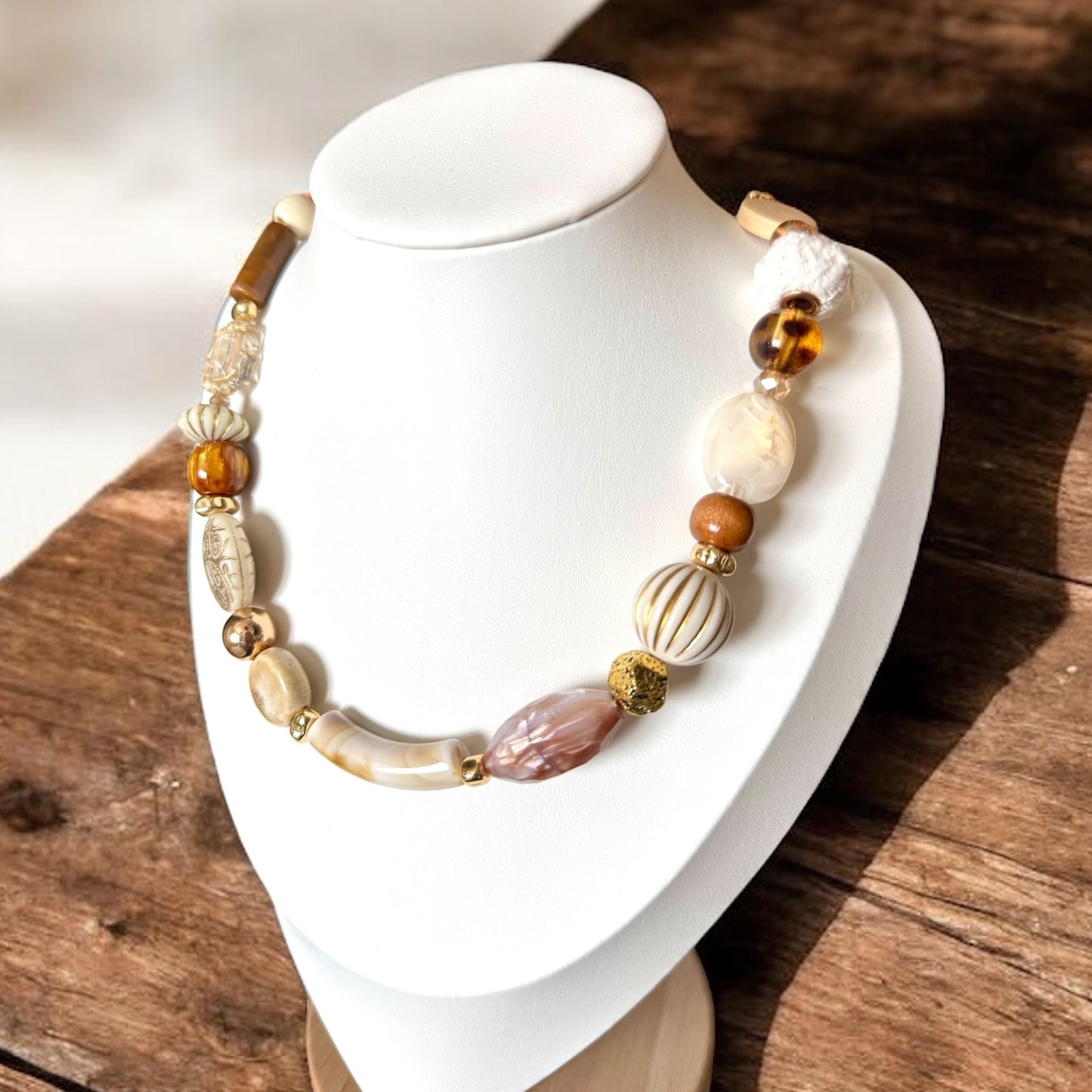 Collier Choker Soli beige et or