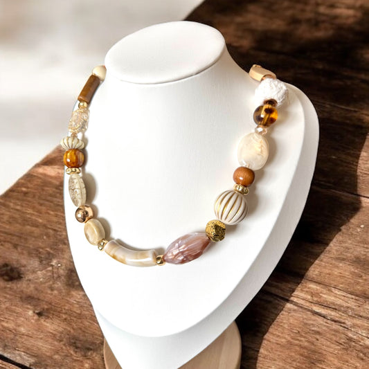 Collier Choker Soli beige et or