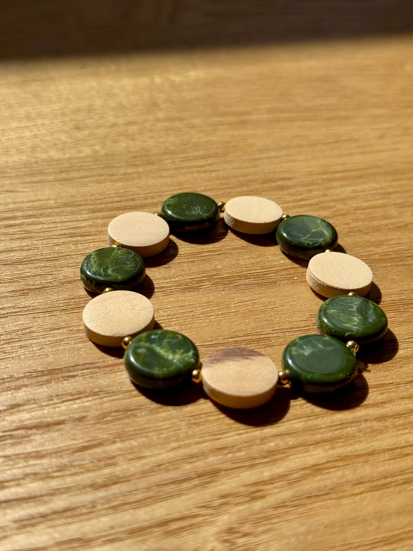 Bracelet Automne Kaki et bois clair