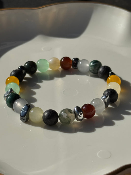 Bracelet fait main mélange avec pierres d’Agathe et verre