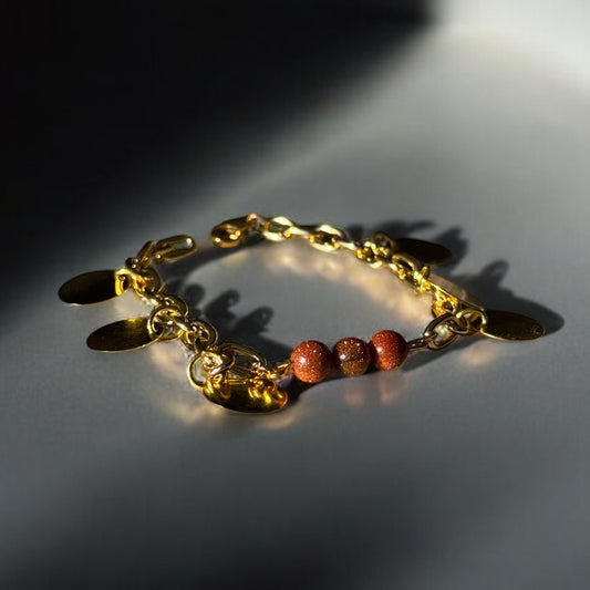 Bracelet pierre de sable et chaîne acier inoxydable