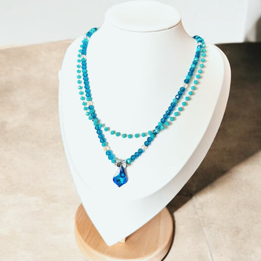 Collier perle double rangée cristal Lagon