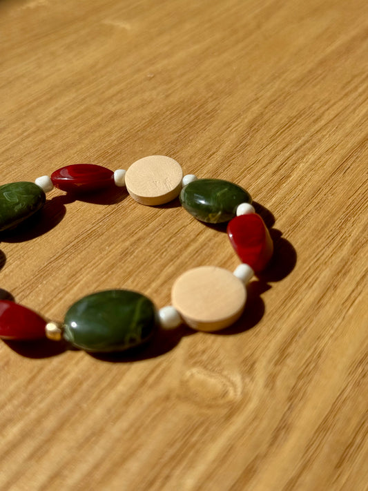 Bracelet Automne Kaki et bois clair