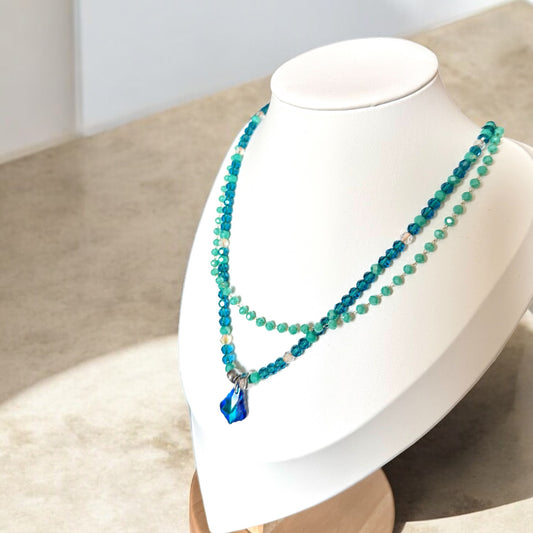 Collier perle double rangée cristal Lagon