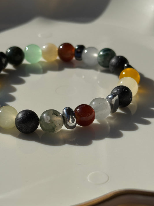 Bracelet fait main mélange avec pierres d’Agathe et verre