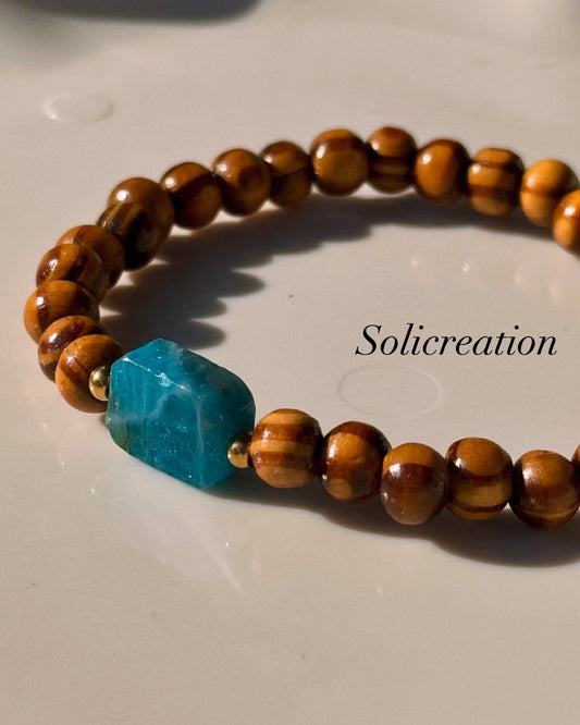 Bracelet bois et pierre Apatite